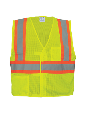 FrogWear® HV Yellow/Green Lightweight Mesh Vest with Orange Contrasting Trim - GLO-002V