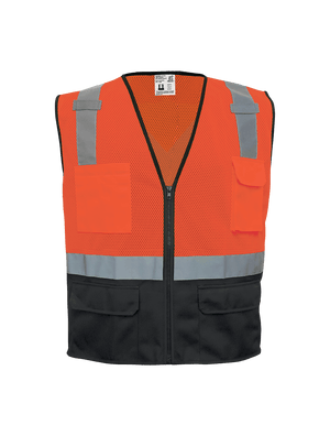 FrogWear® HV Orange Lightweight Mesh Polyester Safety Vest with Black Solid Bottom - GLO-049