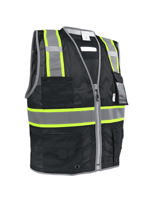 FrogWear® HV Black Enhanced Visibility Surveyors Safety Vest - GLO-067K