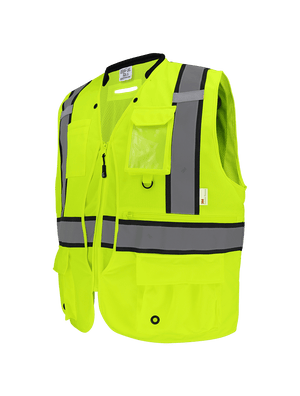 FrogWear® HV High-Visibility "Kitchen Sink" Premium Surveyors Safety Vest, ANSI Class 2 - GLO-088