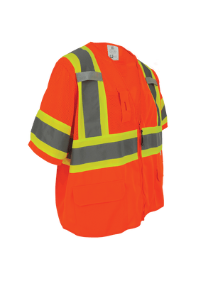 FrogWear® HV Mesh/Solid Polyester High-Visibility Orange Surveyors Safety Vest - GLO-147