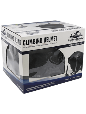Bullhead Safety™ Head Protection - Matte Black Graphite Climbing Style Protective Helmet with Six-Point Ratchet Suspension and Four-Point Chin Strap - HH-CH1-CB