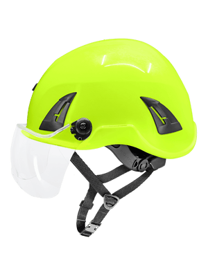 Bullhead Safety™ Head Protection - High-Visibility Yellow/Green Climbing Style Protective Helmet with Six-Point Ratchet Suspension and Four-Point Chin Strap - HH-CH1-YG