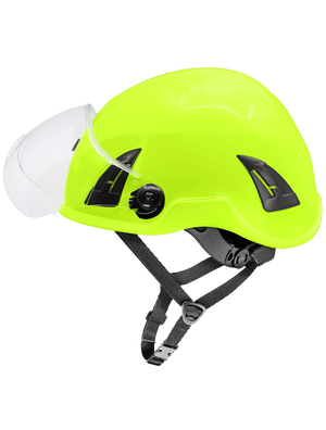 Bullhead Safety™ Head Protection - High-Visibility Yellow/Green Climbing Style Protective Helmet with Six-Point Ratchet Suspension and Four-Point Chin Strap - HH-CH1-YG