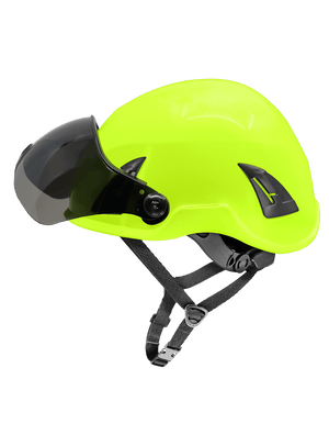 Bullhead Safety™ Head Protection - High-Visibility Yellow/Green Climbing Style Protective Helmet with Six-Point Ratchet Suspension and Four-Point Chin Strap - HH-CH1-YG