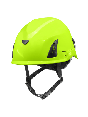 Bullhead Safety™ Head Protection - High-Visibility Yellow/Green Climbing Style Protective Helmet with Six-Point Ratchet Suspension and Four-Point Chin Strap - HH-CH1-YG
