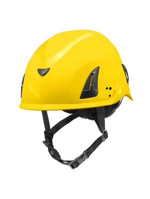 Bullhead Safety™ Head Protection - Yellow Climbing Style Protective Helmet with Six-Point Ratchet Suspension and Four-Point Chin Strap - HH-CH1-Y
