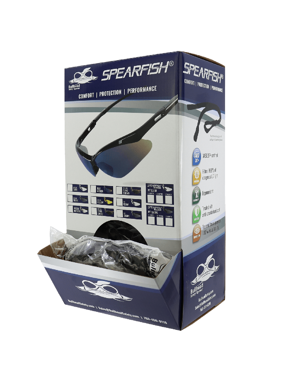 Spearfish® Smoke Performance Fog Technology 1.5 Diopter Bifocal Reader Style Lens, Shiny Black Frame Safety Glasses - BH225315PFT