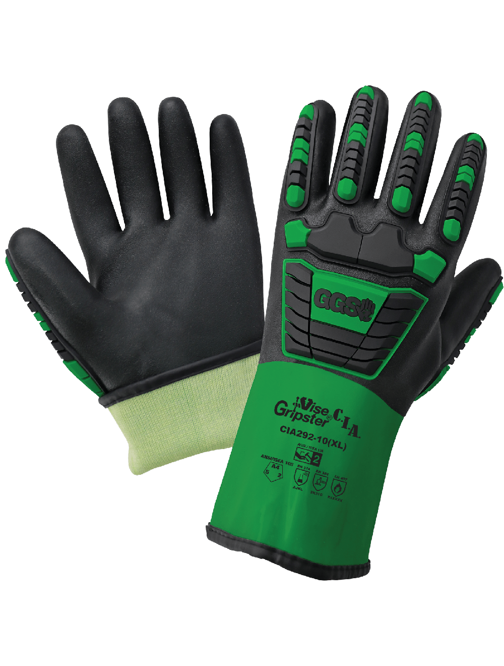 Vise Gripster® C.I.A. Premium Double-Dipped PVC-Nitrile Supported Gloves with Chemical Handling and Cut, Impact, Abrasion, and Puncture Resistance - CIA292