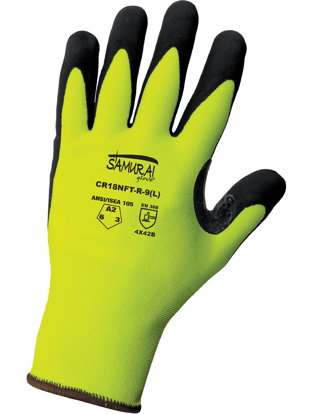 Samurai Glove® High-Visibility Cut, Abrasion, and Puncture Resistant Tuffalene® UHMWPE Gloves with Reinforced Thumb Crotch - CR18NFT-R
