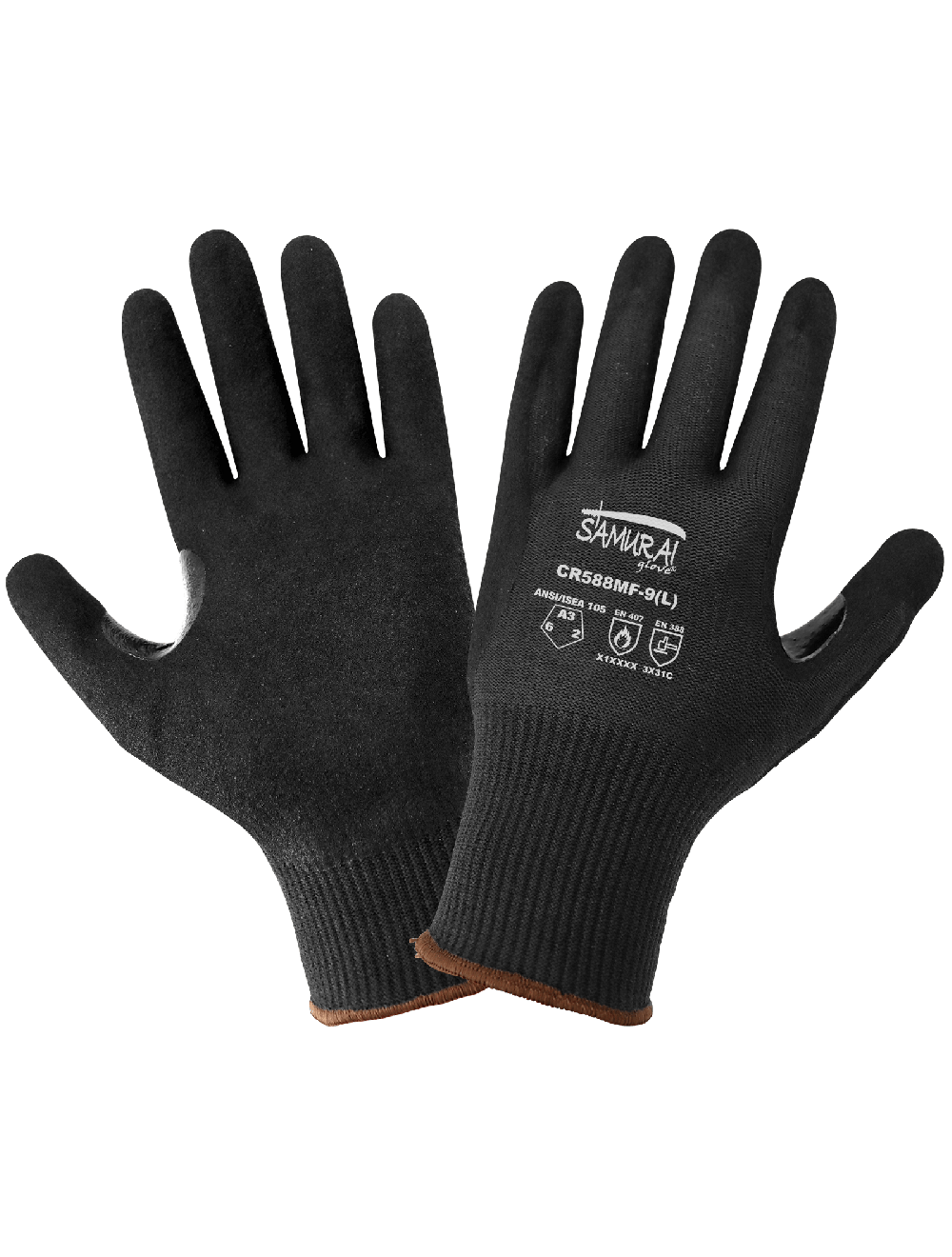 Samurai Glove® Cut, Abrasion, and Puncture Resistant Black Aralene Nitrile-Coated Gloves - CR588MF