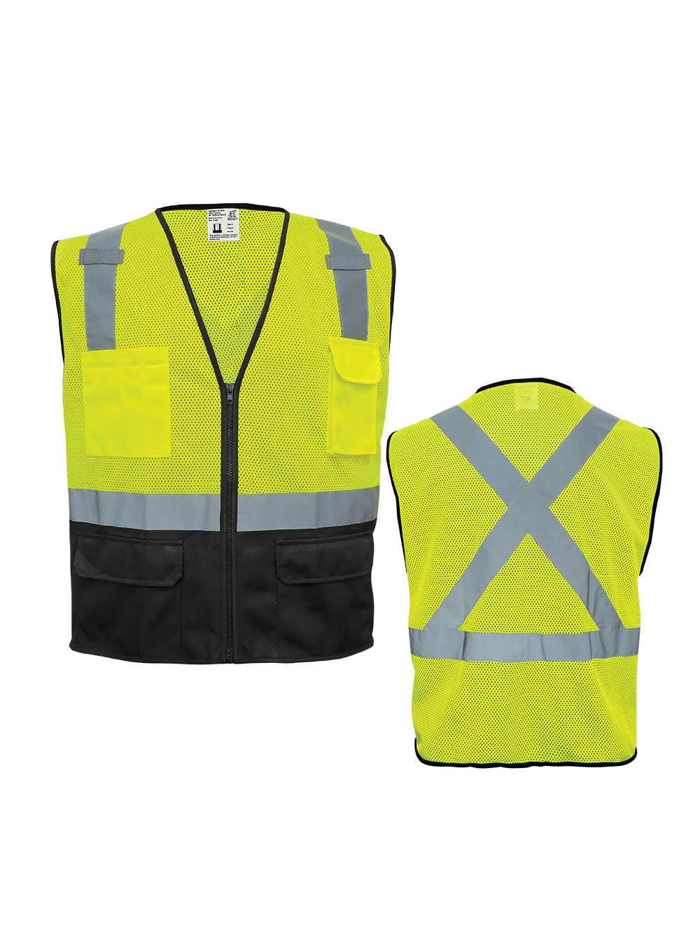 FrogWear® HV High-Visibility Polyester Solid Black Bottom Safety Vest - GLO-019