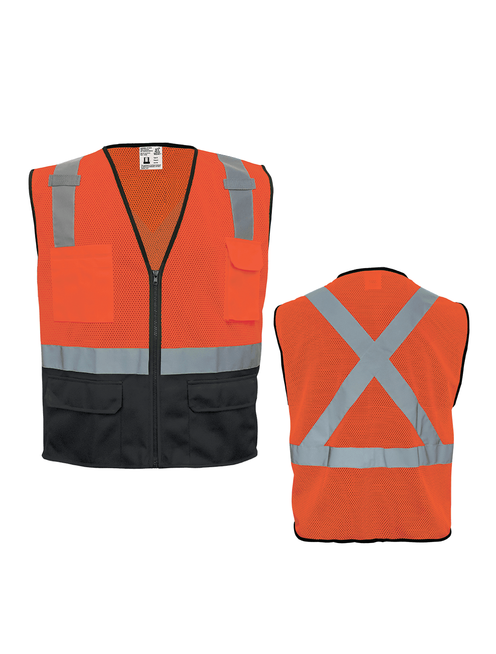 FrogWear® HV Orange Lightweight Mesh Polyester Safety Vest with Black Solid Bottom - GLO-049