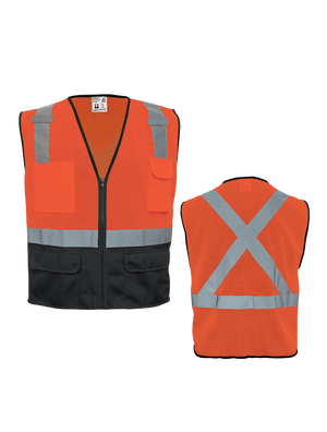 FrogWear® HV Orange Lightweight Mesh Polyester Safety Vest with Black Solid Bottom - GLO-049