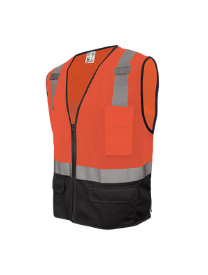 FrogWear® HV Orange Lightweight Mesh Polyester Safety Vest with Black Solid Bottom - GLO-049