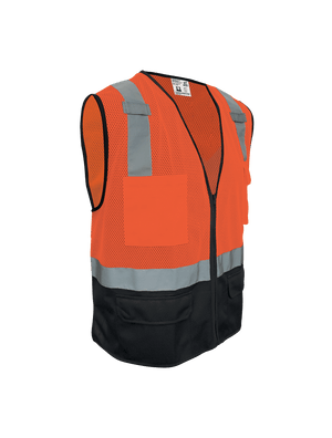 FrogWear® HV Orange Lightweight Mesh Polyester Safety Vest with Black Solid Bottom - GLO-049