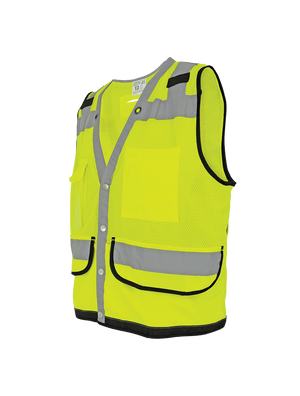FrogWear® HV Lightweight High-Visibility Yellow/Green Mesh and Solid Surveyors Safety Vest - GLO-059