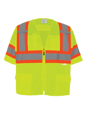 FrogWear® HV Mesh/Solid Polyester High-Visibility Yellow/Green Surveyors Safety Vest - GLO-127