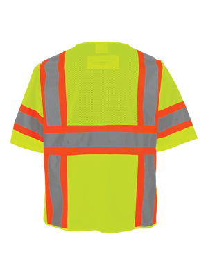 FrogWear® HV Mesh/Solid Polyester High-Visibility Yellow/Green Surveyors Safety Vest - GLO-127