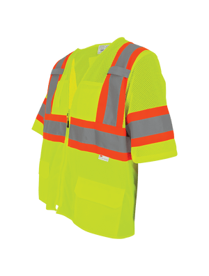 FrogWear® HV Mesh/Solid Polyester High-Visibility Yellow/Green Surveyors Safety Vest - GLO-127