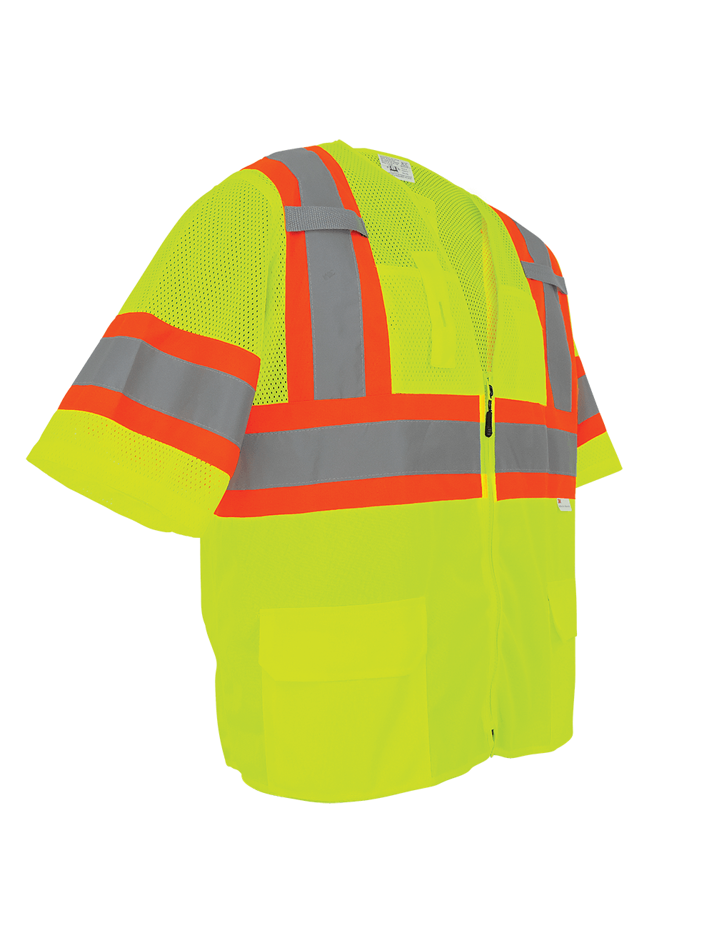 FrogWear® HV Mesh/Solid Polyester High-Visibility Yellow/Green Surveyors Safety Vest - GLO-127