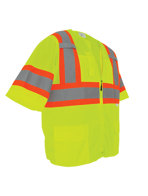 FrogWear® HV Mesh/Solid Polyester High-Visibility Yellow/Green Surveyors Safety Vest - GLO-127