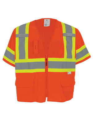 FrogWear® HV Mesh/Solid Polyester High-Visibility Orange Surveyors Safety Vest - GLO-147