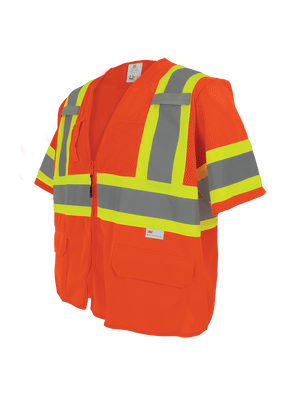 FrogWear® HV Mesh/Solid Polyester High-Visibility Orange Surveyors Safety Vest - GLO-147