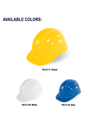 Bullhead Safety™ Head Protection White Unvented Cap Style Hard Hat With Six-Point Slide Lock Suspension - HH-C1-W