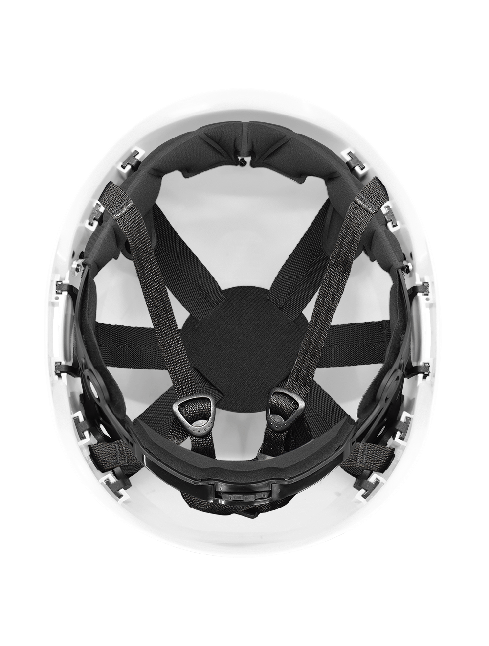 Bullhead Safety™ Head Protection - White Climbing Style Protective Helmet with Six-Point Ratchet Suspension and Four-Point Chin Strap - HH-CH1-W