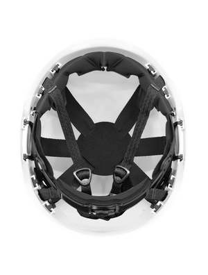 Bullhead Safety™ Head Protection - White Climbing Style Protective Helmet with Six-Point Ratchet Suspension and Four-Point Chin Strap - HH-CH1-W