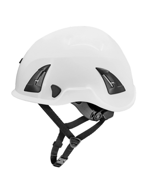 Bullhead Safety™ Head Protection - White Climbing Style Protective Helmet with Six-Point Ratchet Suspension and Four-Point Chin Strap - HH-CH1-W