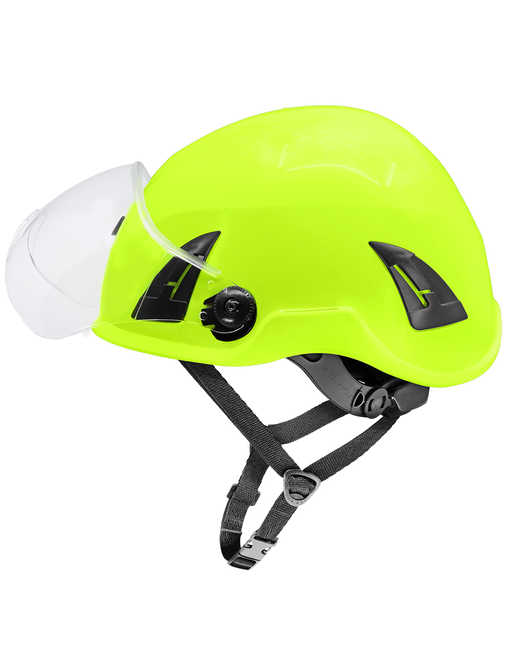 Bullhead Safety™ Head Protection - High-Visibility Yellow/Green Climbing Style Protective Helmet with Six-Point Ratchet Suspension and Four-Point Chin Strap - HH-CH1-YG