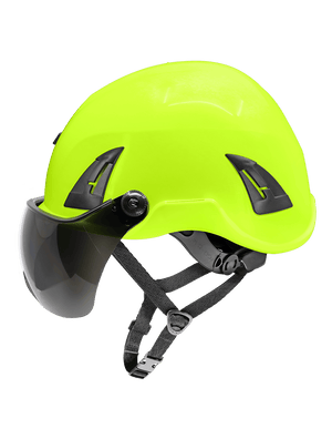 Bullhead Safety™ Head Protection - High-Visibility Yellow/Green Climbing Style Protective Helmet with Six-Point Ratchet Suspension and Four-Point Chin Strap - HH-CH1-YG