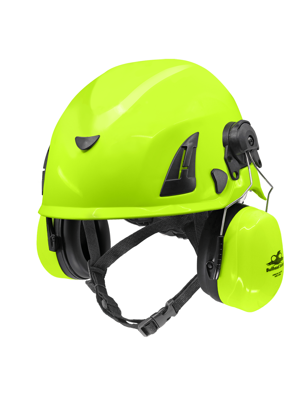Bullhead Safety™ Head Protection - High-Visibility Yellow/Green Climbing Style Protective Helmet with Six-Point Ratchet Suspension and Four-Point Chin Strap - HH-CH1-YG