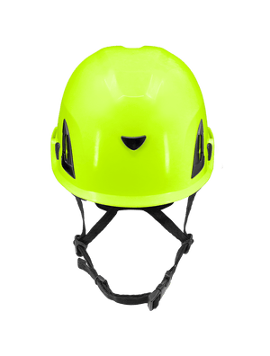 Bullhead Safety™ Head Protection - High-Visibility Yellow/Green Climbing Style Protective Helmet with Six-Point Ratchet Suspension and Four-Point Chin Strap - HH-CH1-YG