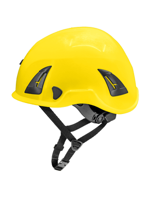 Bullhead Safety™ Head Protection - Yellow Climbing Style Protective Helmet with Six-Point Ratchet Suspension and Four-Point Chin Strap - HH-CH1-Y