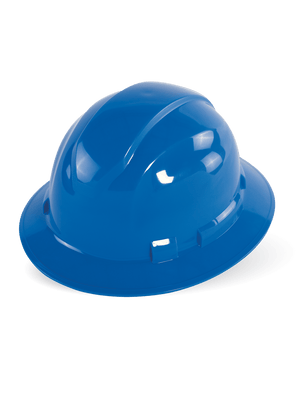 Bullhead Safety™ Head Protection Blue Unvented Full Brim Style Hard Hat With Six-Point Ratchet Suspension - HH-F1-B