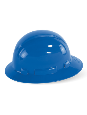 Bullhead Safety™ Head Protection Blue Unvented Full Brim Style Hard Hat With Six-Point Ratchet Suspension - HH-F1-B