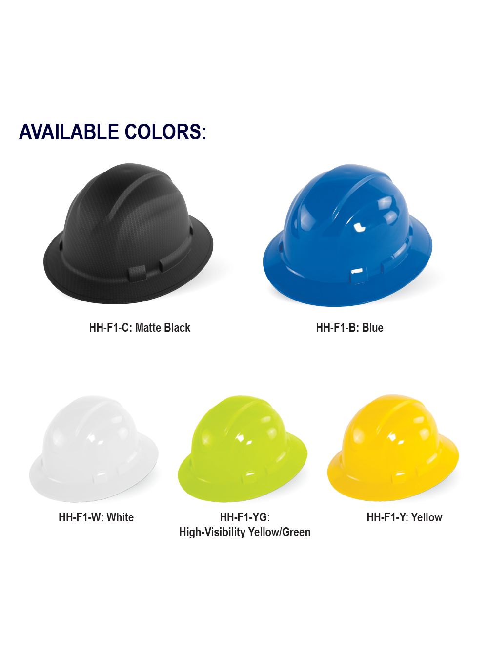 Bullhead Safety™ Head Protection Matte Black Graphite Unvented Full Brim Style Hard Hat With Six-Point Ratchet Suspension - HH-F1-C