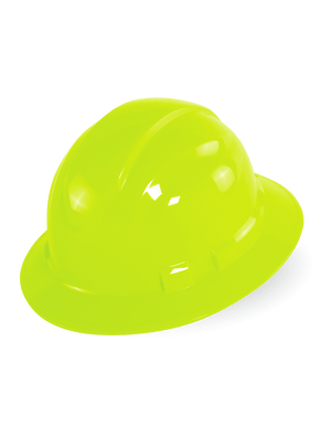 Bullhead Safety™ Head Protection High-Visibility Yellow/Green Unvented Full Brim Style Hard Hat With Six-Point Ratchet Suspension - HH-F1-YG