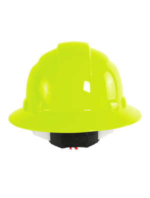 Bullhead Safety™ Head Protection High-Visibility Yellow/Green Unvented Full Brim Style Hard Hat With Six-Point Ratchet Suspension - HH-F1-YG