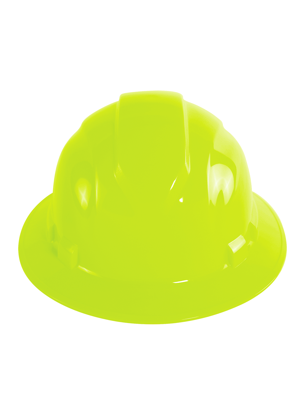 Bullhead Safety™ Head Protection High-Visibility Yellow/Green Unvented Full Brim Style Hard Hat With Six-Point Ratchet Suspension - HH-F1-YG