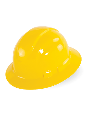 Bullhead Safety™ Head Protection Yellow Unvented Full Brim Style Hard Hat With Six-Point Ratchet Suspension - HH-F1-Y
