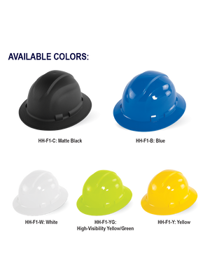 Bullhead Safety™ Head Protection Yellow Unvented Full Brim Style Hard Hat With Six-Point Ratchet Suspension - HH-F1-Y