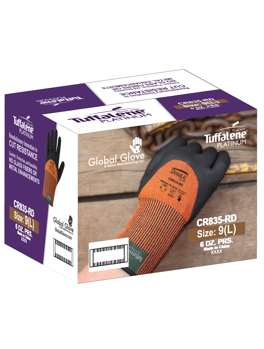 Samurai Glove® High-Visibility Cut Resistant Three-Quarter Coated Touch Screen Gloves Made with 15-Gauge Tuffalene® Platinum - CR835-RD